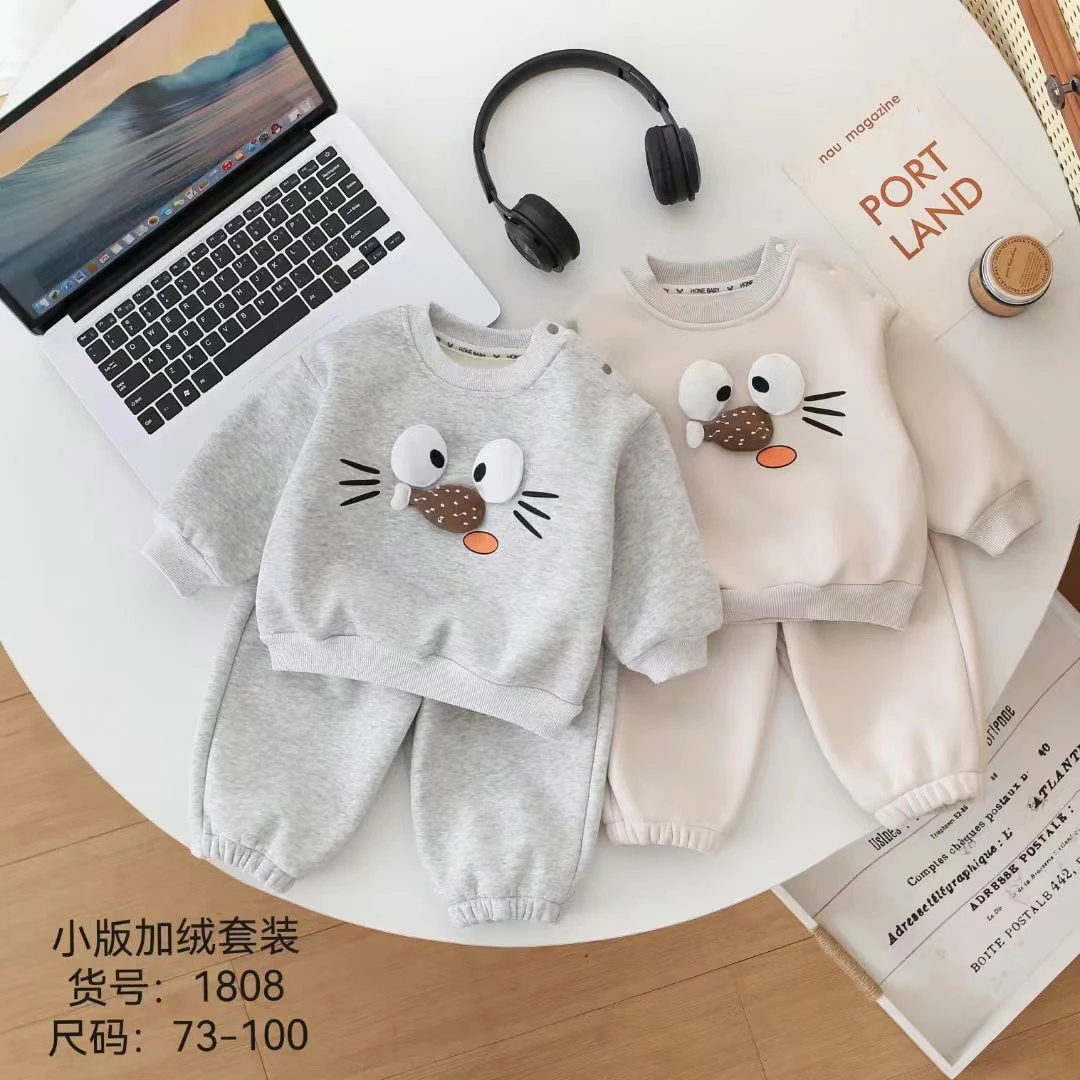 24秋冬流行时尚小童加绒卫衣套装