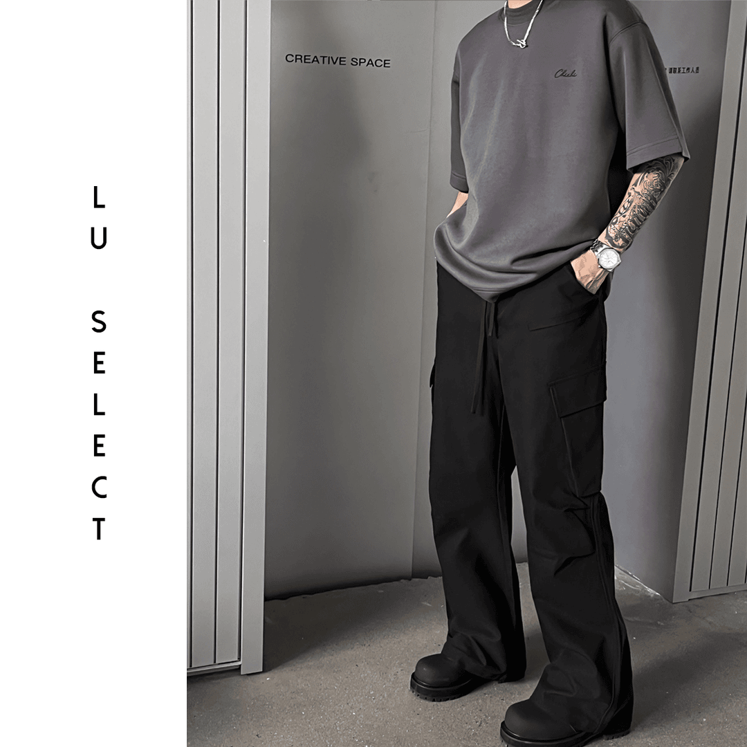 Lu SELECT 多口袋松紧腰直筒休闲百搭工装裤长裤男女同款裤子