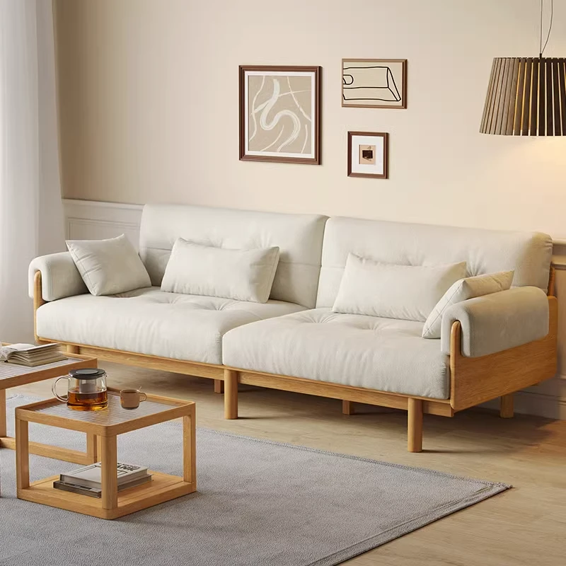 北欧简约沙发原木色云朵实木冬夏两用小户型橡木布艺沙发直排