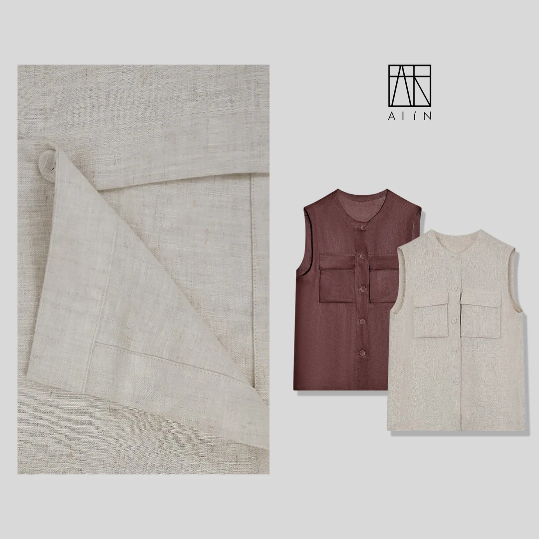 ALIN【无袖亚麻马甲外套】气质复古麻料无袖马甲上衣 24-SSG220959M