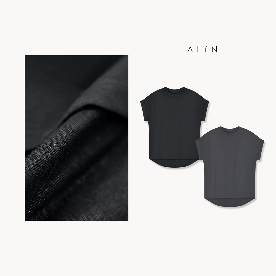 Alin【雪花麻感挽边T恤】小众设计感圆领挽边T恤上衣 24-SSF8144Y