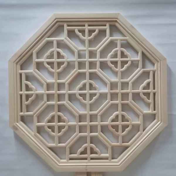 新中式仿古门窗实木花格樟子松木质八角花格镂空格子背景墙隔断栅