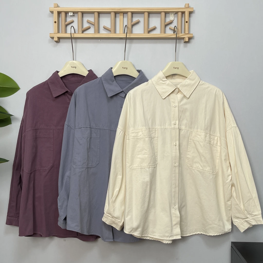 【清仓no退换】磨毛百搭文艺休闲复古宽松工装大口袋衬衫