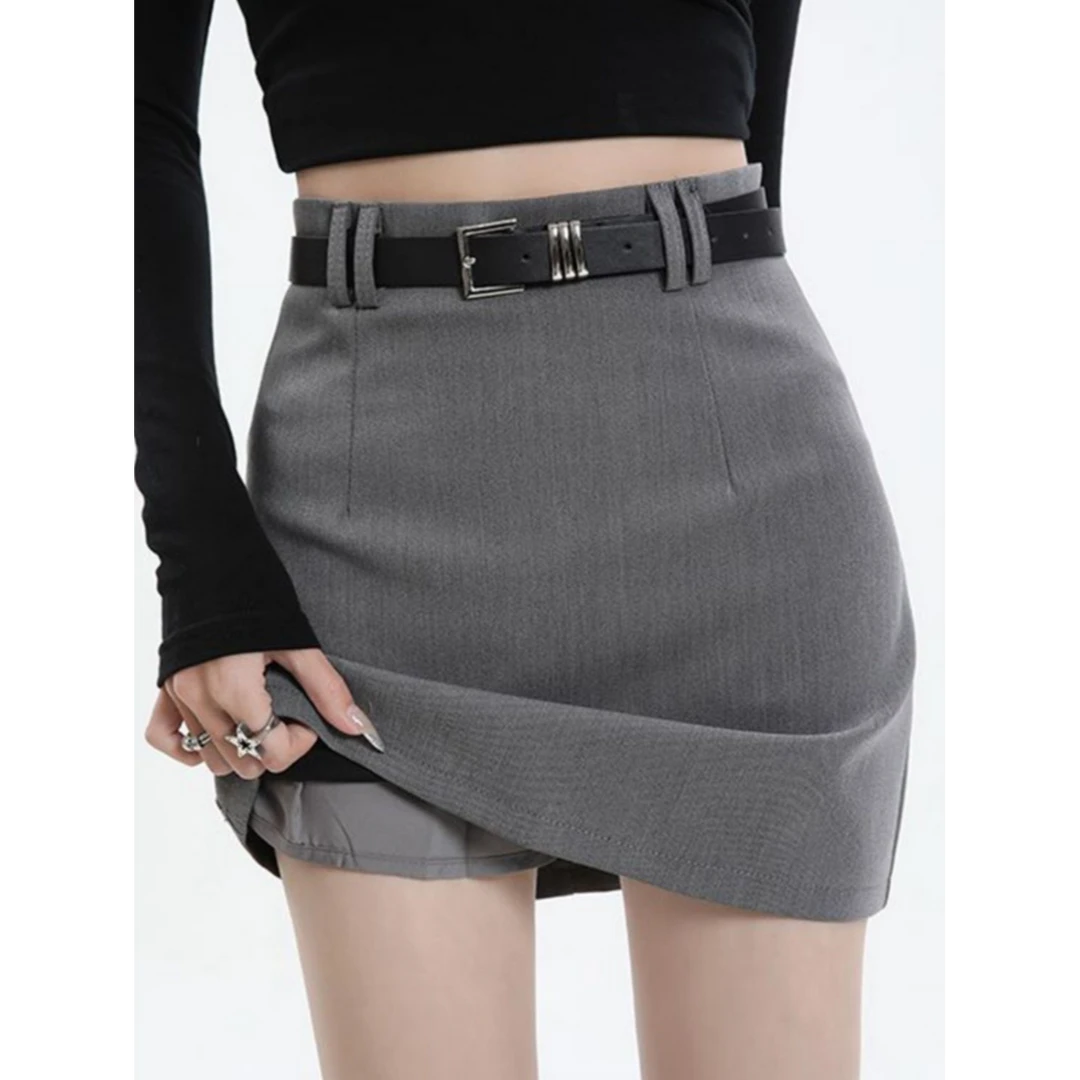 灰色西装半身裙女春夏爆款小个子高腰修身时尚a字裙显瘦包臀短裙