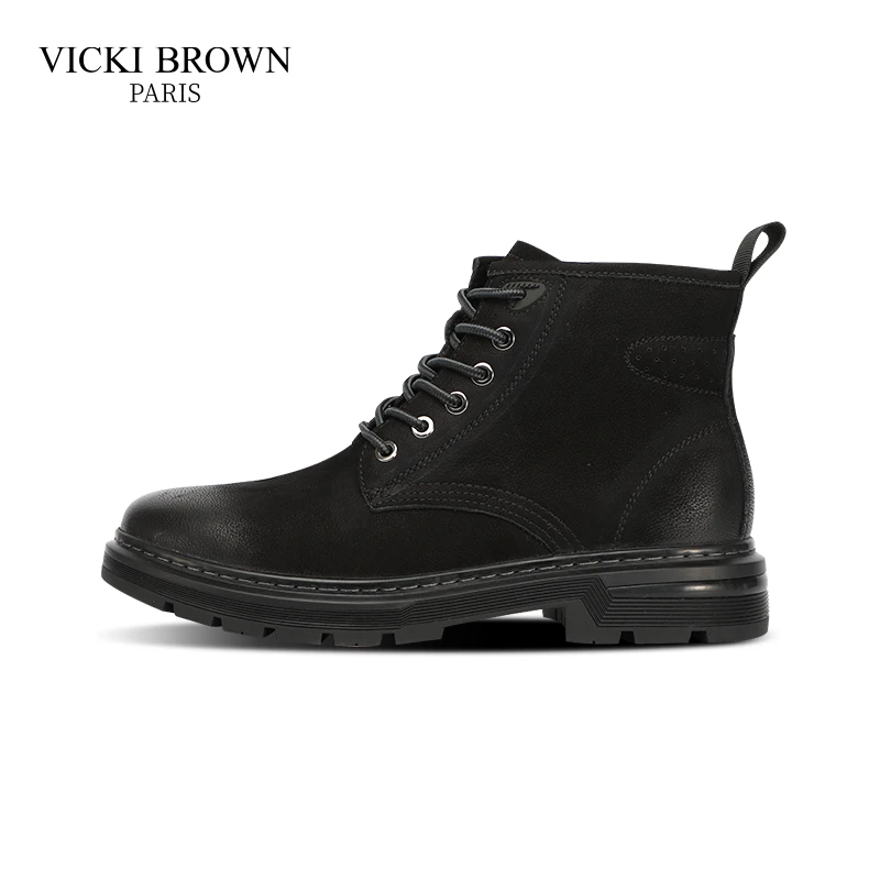 VICKI BROWN轻奢男鞋秋冬工装靴真皮保暖马丁靴时尚百搭高帮男鞋