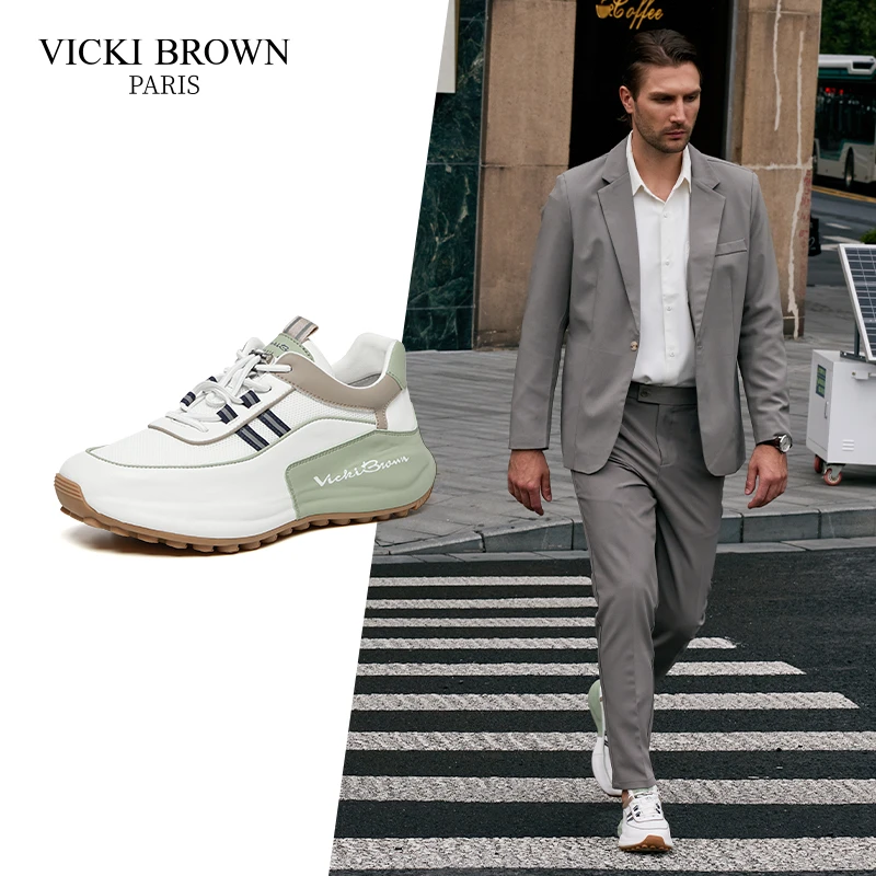 VICKI BROWN法国轻奢男鞋夏季时尚百搭撞色牛皮休闲运动鞋潮鞋