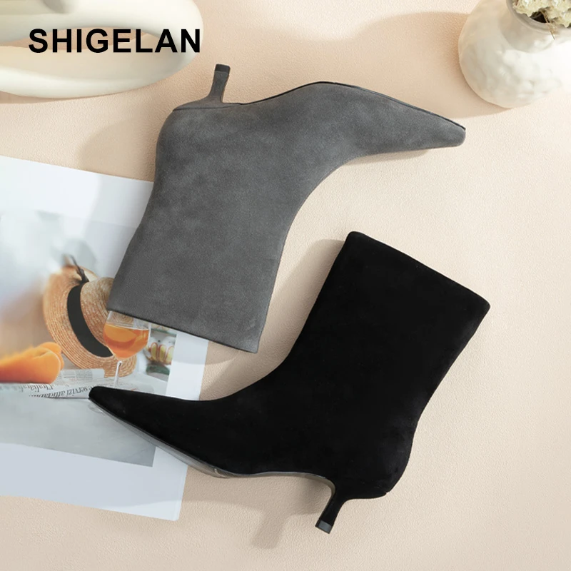 诗歌兰2024秋冬新款经典气质高跟短靴时装靴尖头显瘦弹力靴590-2