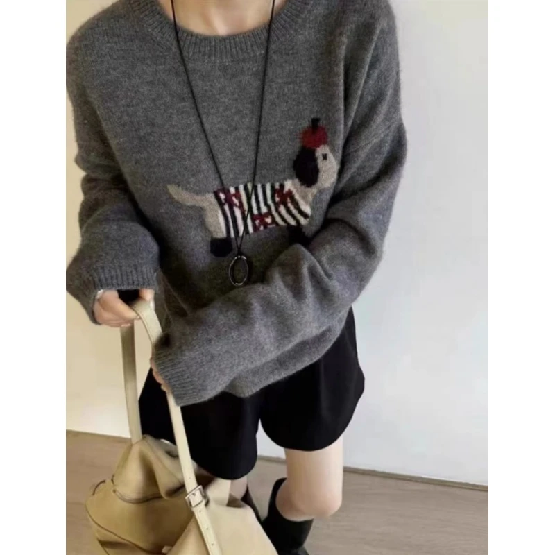 韩系小狗加厚圆领内搭套头腊肠狗针织毛衣