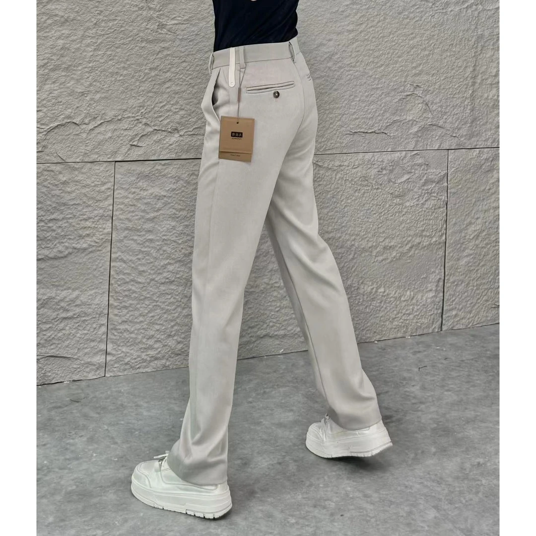 秋季简约纯色直筒休闲裤潮流百搭垂感修身男士直筒裤高端精纺长裤