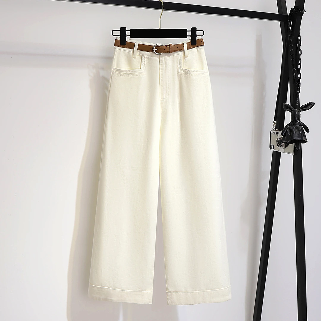 NUMEN BUTTON/灵扣纯色牛仔裤女2025年秋季爆款显瘦九分阔腿裤ins