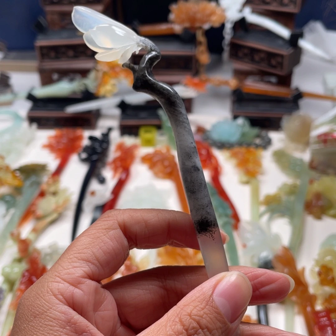 【闪购商品】蛇纹石玉发饰未镶嵌思*