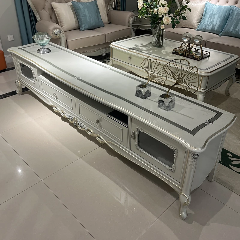 欧式电视柜茶几组合客厅实木地柜法式奢华家具别墅美式影视柜雕花