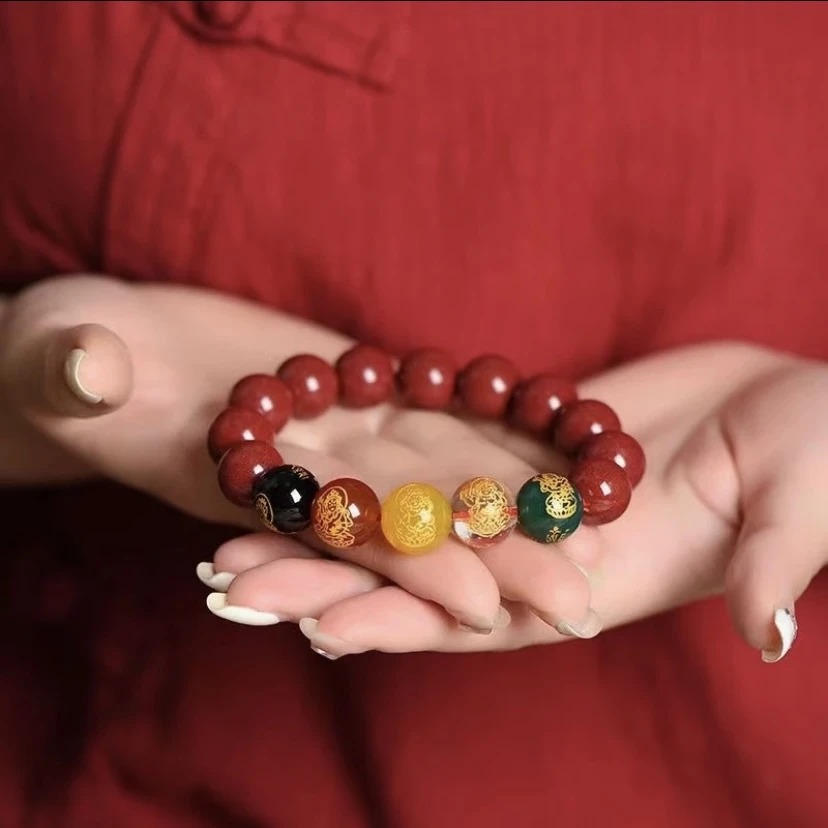 天然辰砂时尚款转运五路彩珠朱砂手链