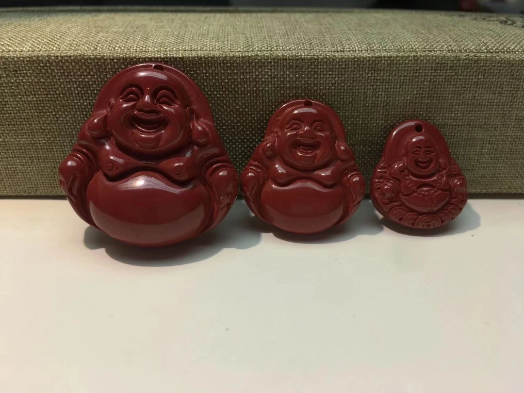 天然辰砂紫金色大肚弥勒佛朱砂吊坠