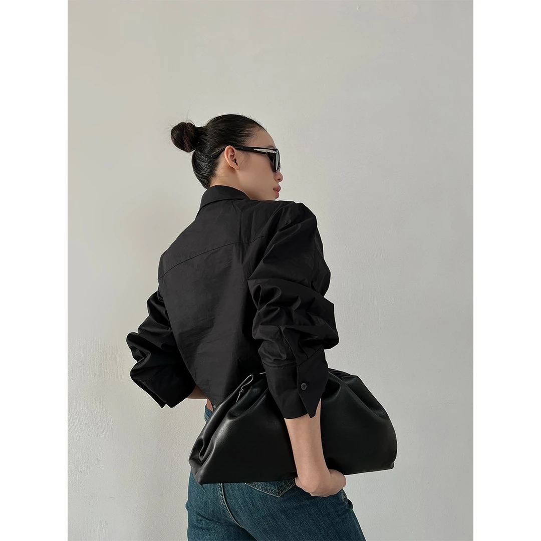 P0304C2557 短款纽结小个子长袖衬衫女休闲韩版设计上衣