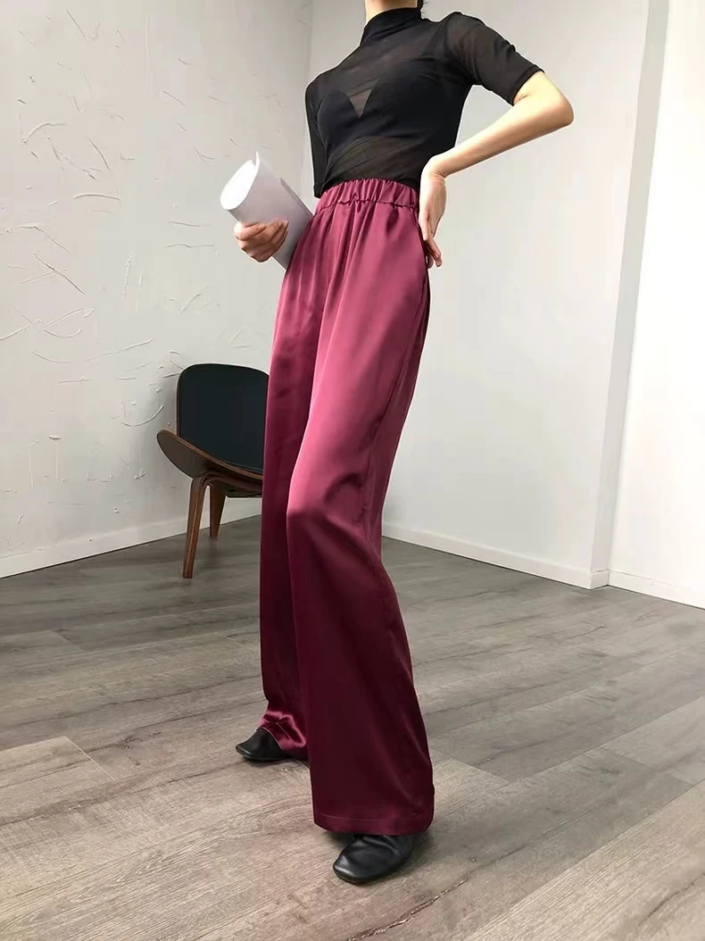 P1218320 高腰缎面阔腿裤女