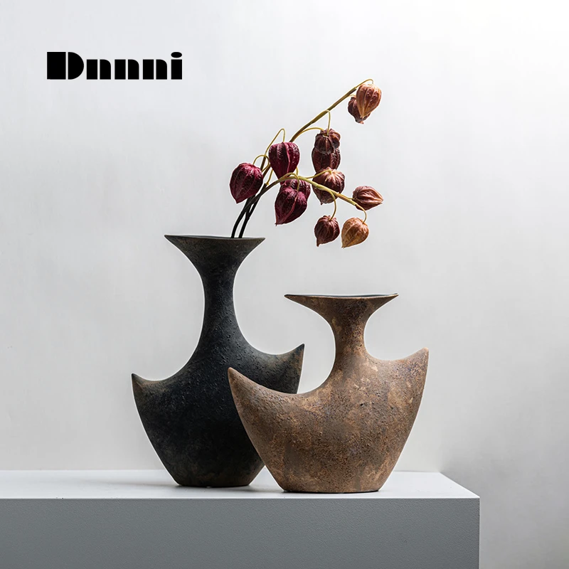 侘寂风双肩摆件民宿家居简约花瓶陶瓷别墅客厅新房装饰品