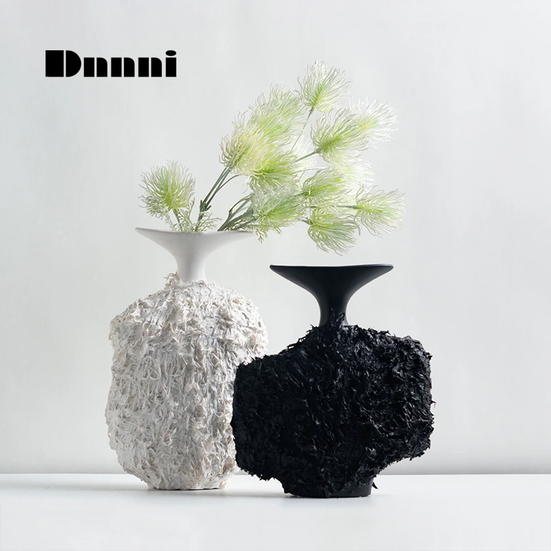 Dnnni毛毛花器简约现代家居客厅玄关装饰品摆件样板间酒店干花瓶