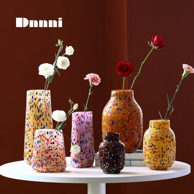 Dnnni彩色波点玻璃花瓶水培鲜花摆件软装饰品高级感颜值花器创意