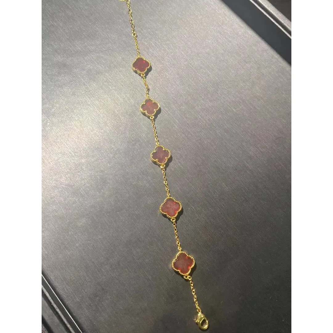 小轻奢珠宝锦红玛瑙五花四叶草手链—HS-XLF012