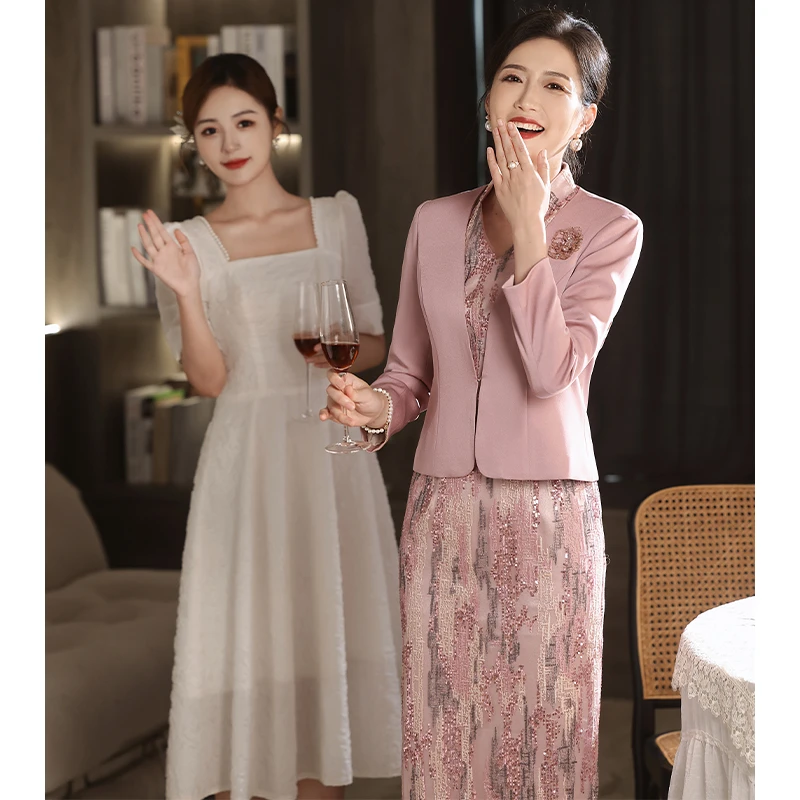 时尚套装显瘦气质长袖优雅气质两件套显瘦大码秋冬中长款连衣裙