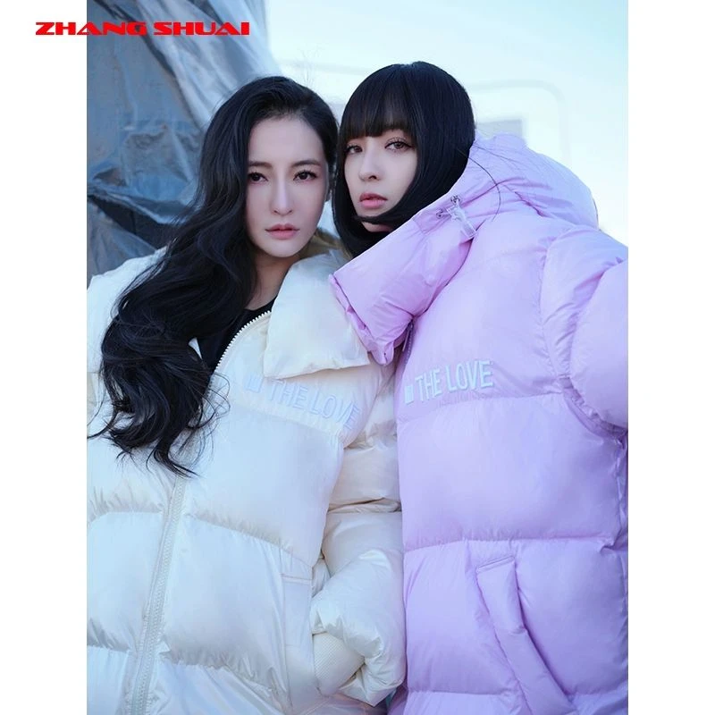 ZHANGSHUAI张帅原创设计连帽刺绣白鹅绒中长款羽绒服ZSFAW4843