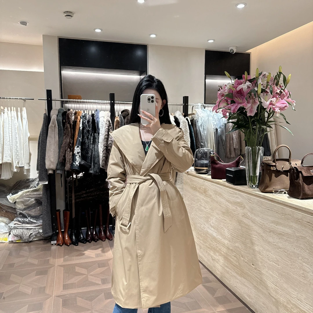 【塞纳河畔】休闲百搭气质女士宽松韩版收腰中长款翻领鹅绒服秋冬