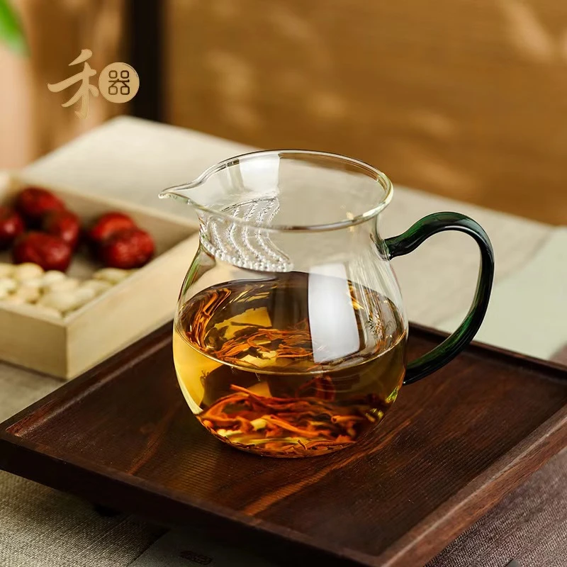 禾器 观禄煮茶器 墨绿色高硼硅耐热玻璃大容量带过滤公道杯 600ml