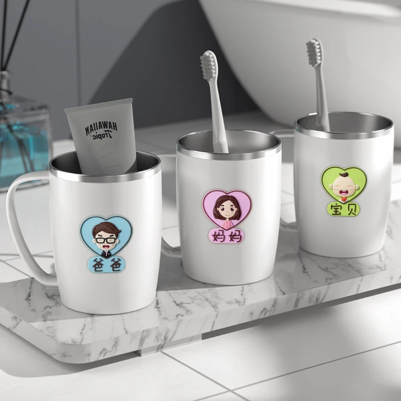 304不锈钢刷牙杯漱口杯一家三口四口牙刷杯简约情侣牙缸套装家用