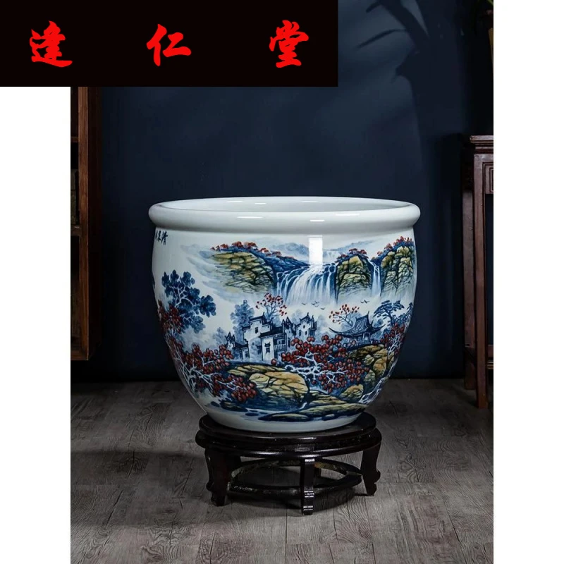 景德镇陶瓷器金鱼缸客厅庭院养乌龟睡莲盆办公室书画缸装饰品摆件