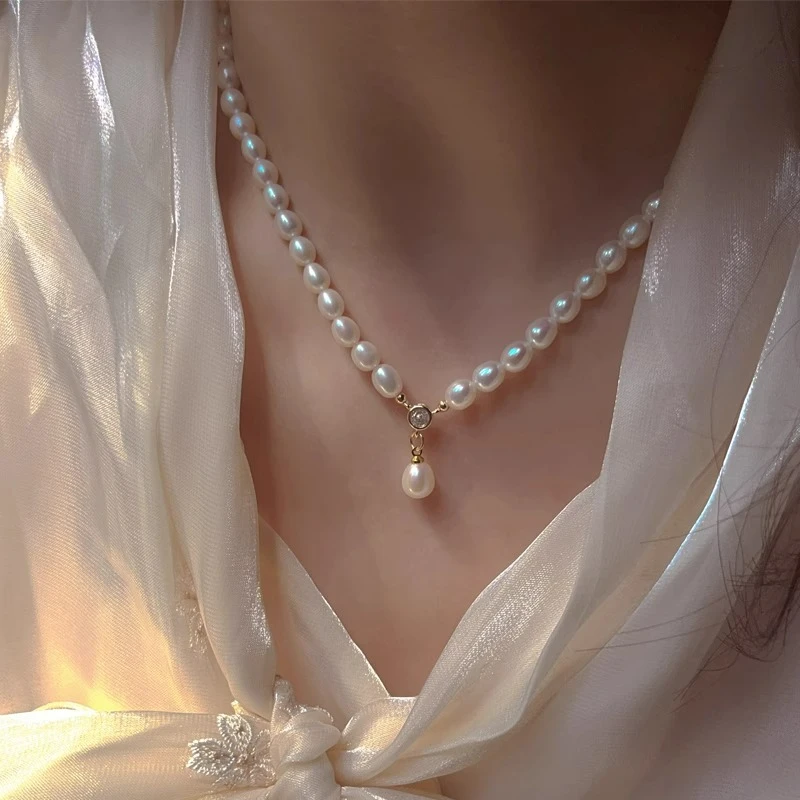 钛钢项链 女 法式气质温柔优雅露珠锁骨链复古时尚百搭小米珠颈链