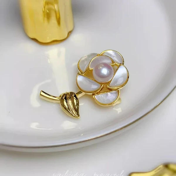 天然淡水珍珠胸针高档贝壳花朵毛衣装饰女气质时尚百搭小香风轻奢