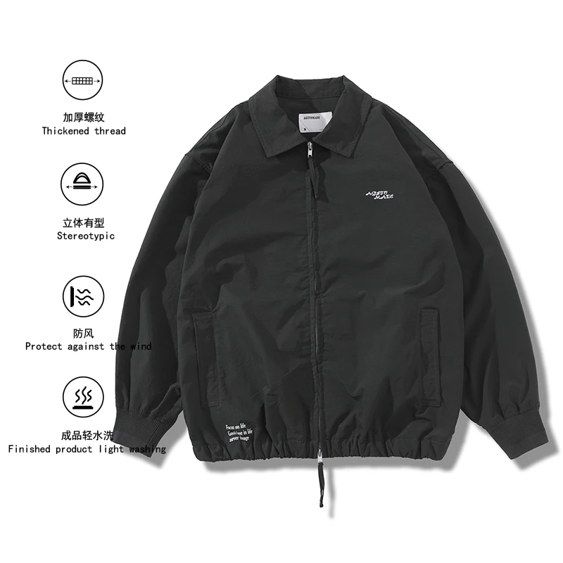 日系复古秋冬短宽cleanfit翻领工装拉链夹克休闲外套