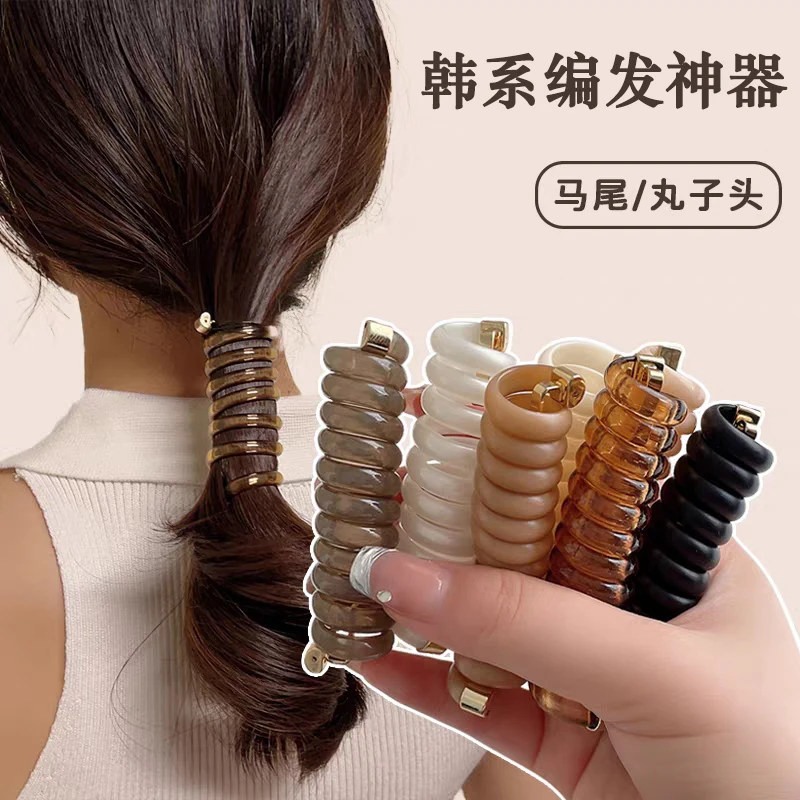 非金属树脂发饰 直条电话线发圈扎发头绳马尾发绳高弹力编发皮筋