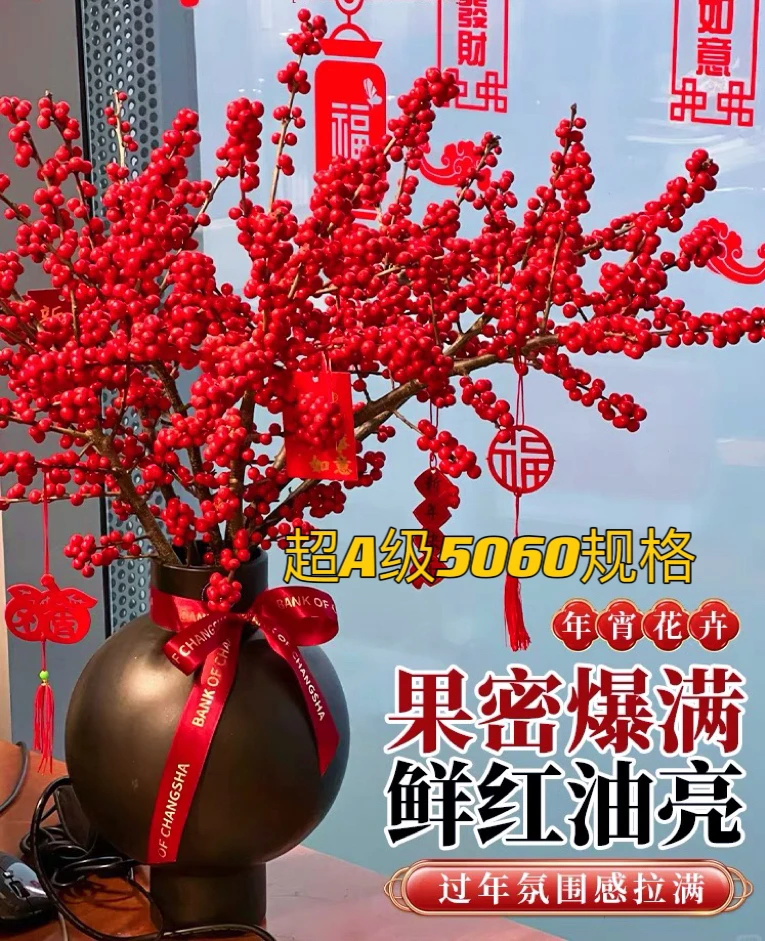 精品AA级50-60公分北美冬青鲜切枝年宵花材懒人好养活富贵吉祥果