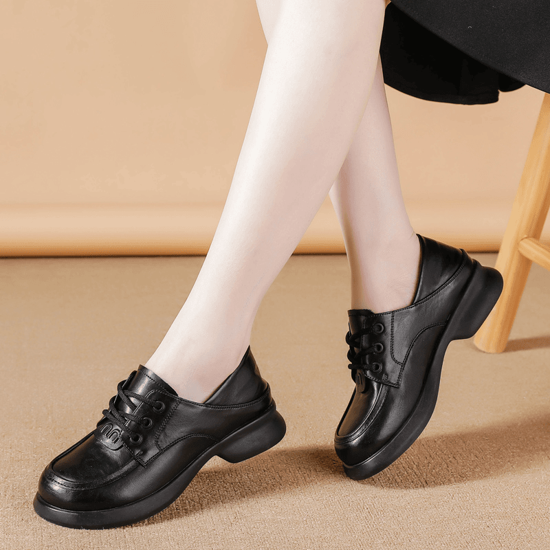 真皮软底妈妈鞋秋季新款防滑舒适中老年皮鞋女士厚底单鞋女鞋
