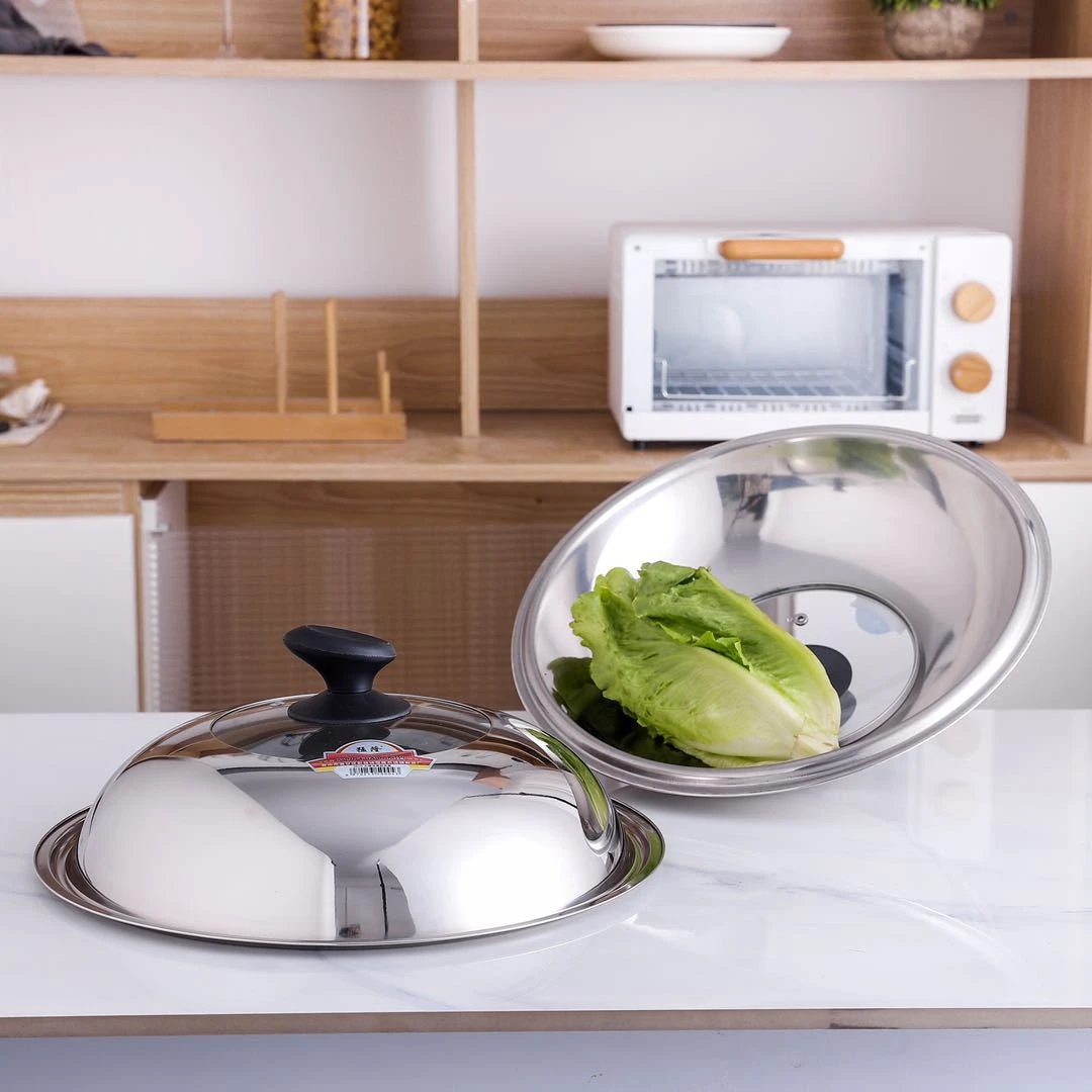 加高圆形锅盖可视钢化玻璃盖平底大锅盖子不锈钢锅盖炒菜锅盖子