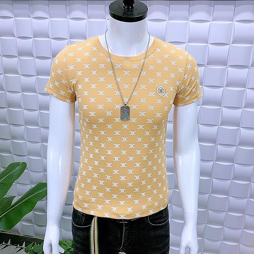 2025新款圆领短袖3803修身版潮流发泡印花男士半袖T恤上衣