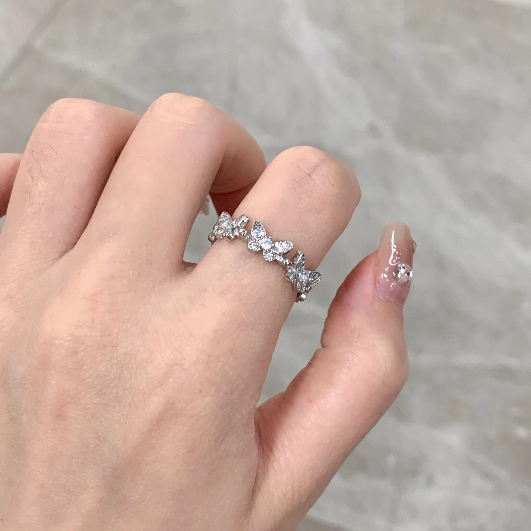 合金锆石戒指 【素圈】蝴蝶飞舞戒指