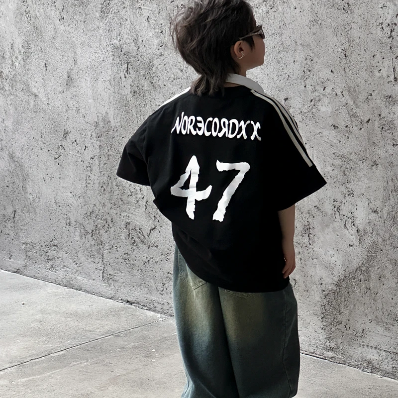 儿童2025年夏季短袖T恤男女童美式洋气宽松印花中大童潮牌上衣