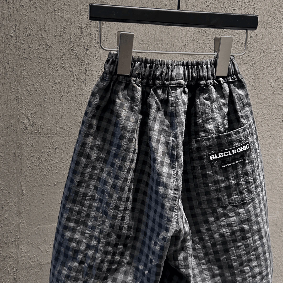 儿童夏季短裤男童运动阔腿休闲裤松紧腰格子裤