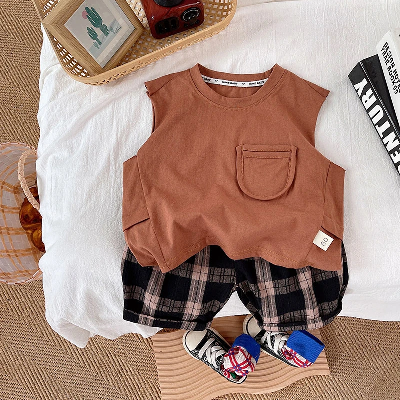 2024新款夏季夏韩儿童男女宝洋气薄款无袖宽松背心薄棉麻萝卜中裤