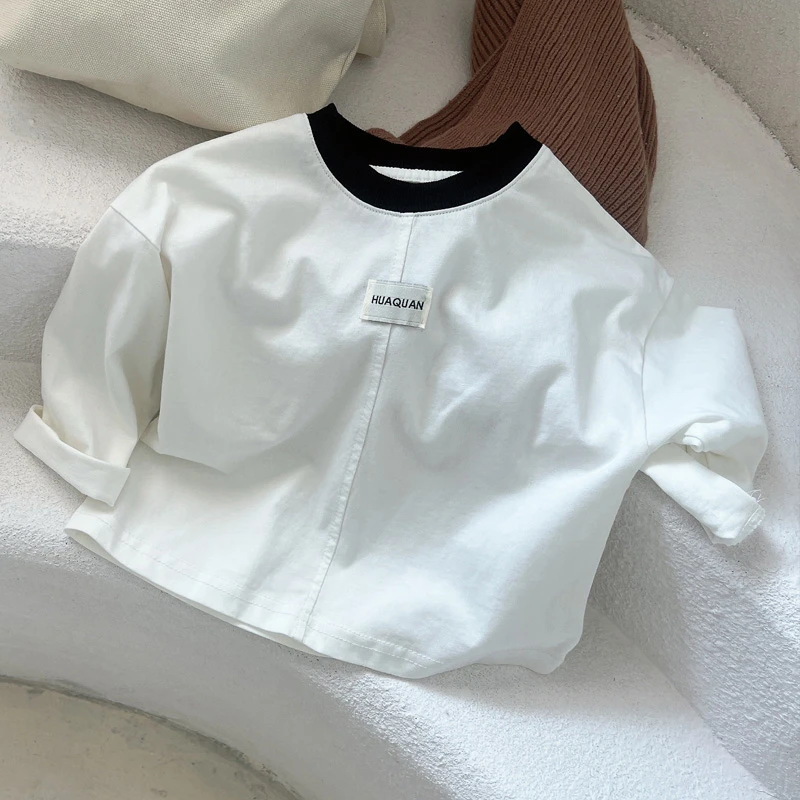 韩版儿童白色长袖圆领女童上衣洋气春秋季打底百搭宽松小童「反季」