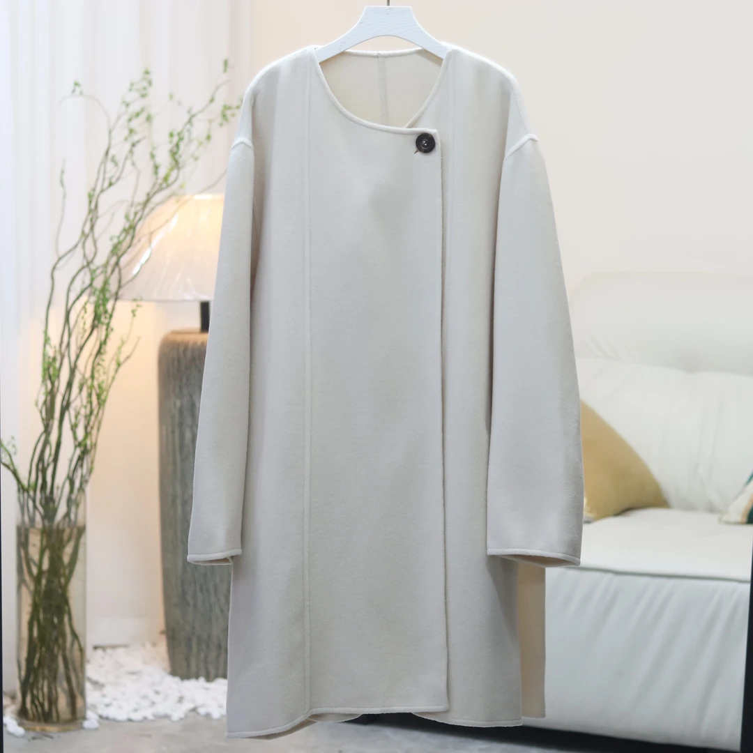 【3233】高品质原创设计杏色圆领大衣