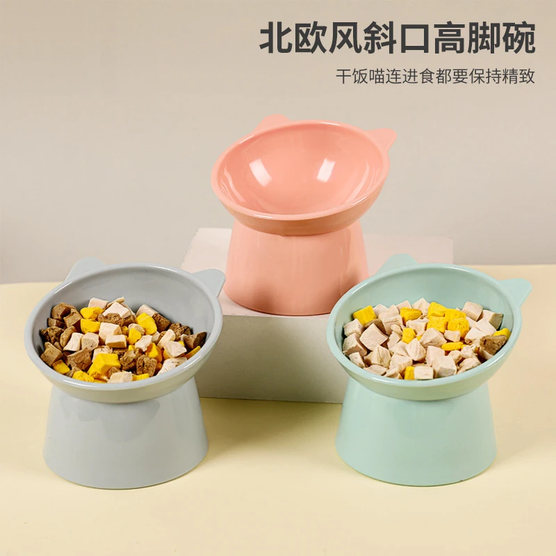 宠物狗狗猫饭碗喝水猫斜口护颈碗猫碗可爱猫猫碗斜口高脚碗猫罐头