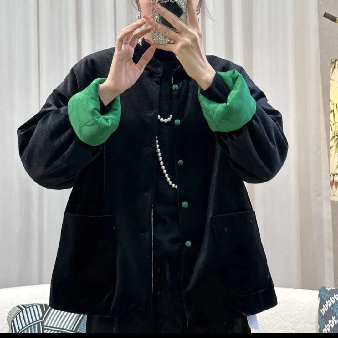 杨幂同款两面穿中国风短外套气质百搭丝绒时尚网红棉服