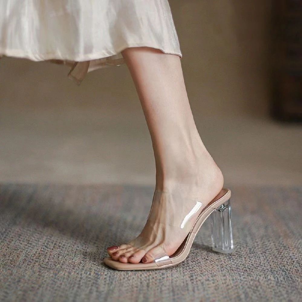 透明凉鞋女粗跟水晶高跟鞋2024年新款夏季气质网红爆款凉拖鞋ins