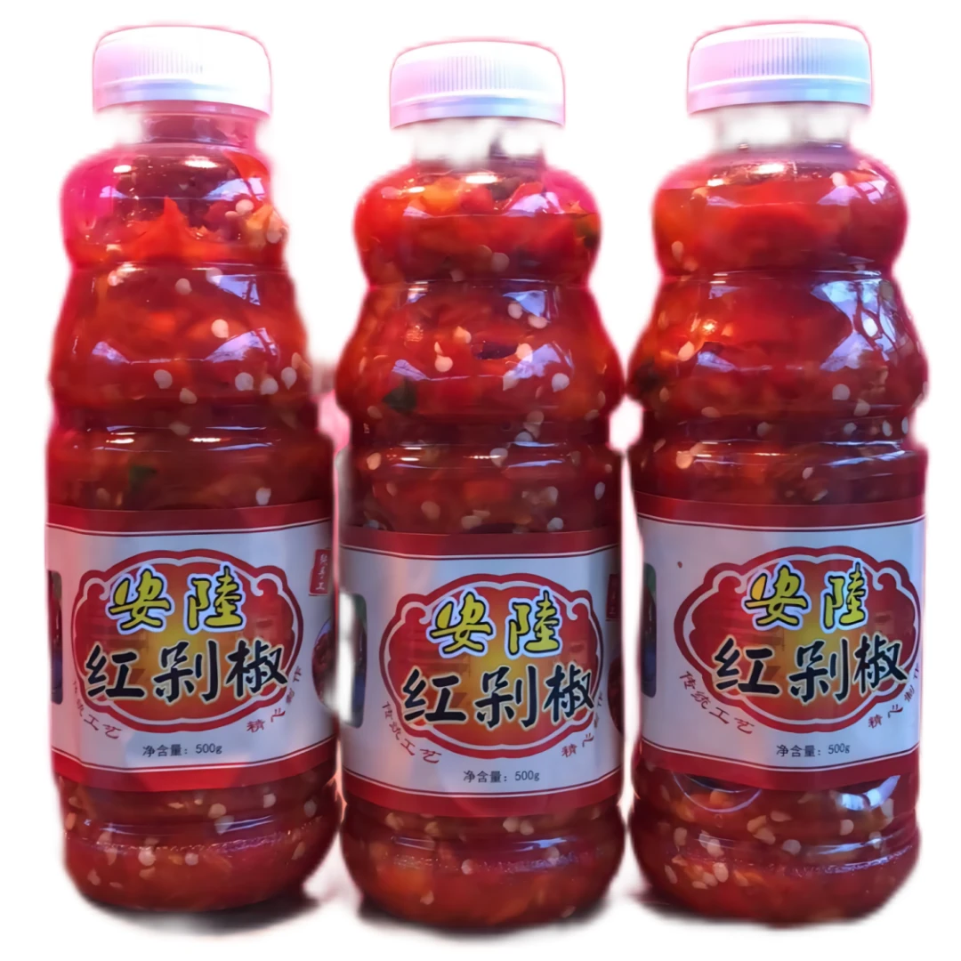 安陆特产拌饭农家手工红剁椒酱（每瓶500g，每件3瓶含小香油1瓶）
