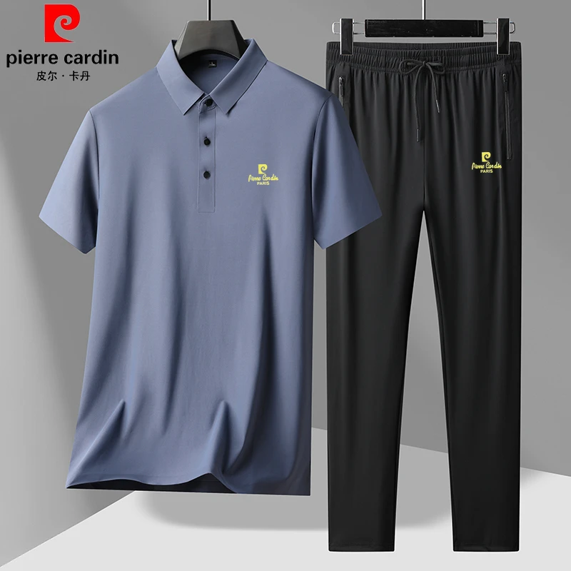 皮尔卡丹桑蚕丝夏季休闲运动套装短袖POLO衫男爸爸装父亲节礼物