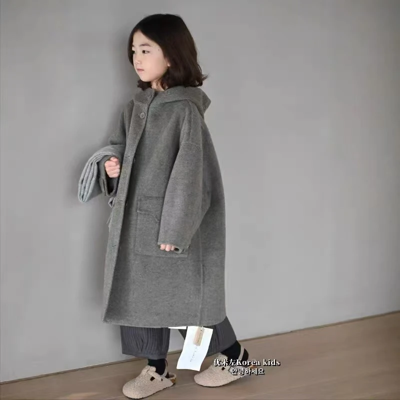 米卿兔品牌童装双面羊绒大衣2024新款女童冬装呢子外套
